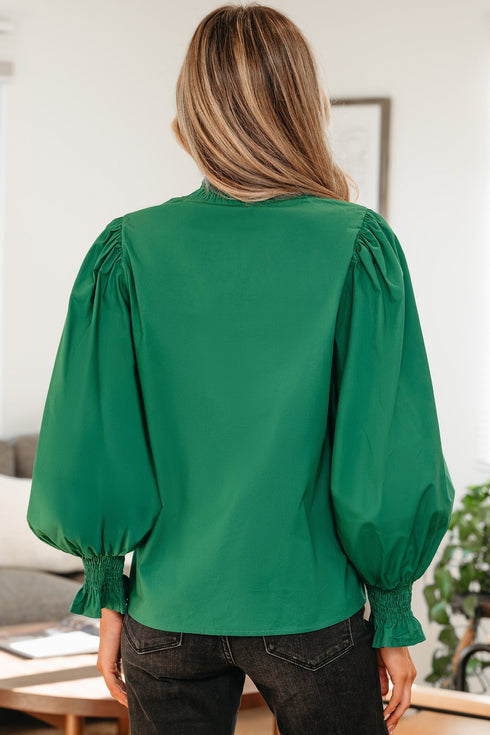 Cotton V Neck Animal Print Trim Flounce Sleeve Blouse