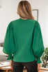 Cotton V Neck Animal Print Trim Flounce Sleeve Blouse