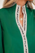 Cotton V Neck Animal Print Trim Flounce Sleeve Blouse