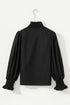 Cotton V Neck Animal Print Trim Flounce Sleeve Blouse