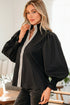 Cotton V Neck Animal Print Trim Flounce Sleeve Blouse