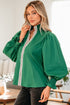 Cotton V Neck Animal Print Trim Flounce Sleeve Blouse