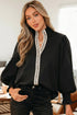 Cotton V Neck Animal Print Trim Flounce Sleeve Blouse