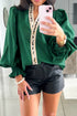 Cotton V Neck Animal Print Trim Flounce Sleeve Blouse