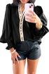 Cotton V Neck Animal Print Trim Flounce Sleeve Blouse