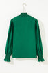 Cotton V Neck Animal Print Trim Flounce Sleeve Blouse