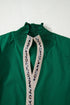 Cotton V Neck Animal Print Trim Flounce Sleeve Blouse