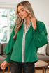 Cotton V Neck Animal Print Trim Flounce Sleeve Blouse
