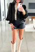 Cotton V Neck Animal Print Trim Flounce Sleeve Blouse