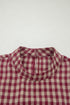 Country Plaid Keyhole Pleated Button Detail Long Sleeve Blouse