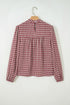 Country Plaid Keyhole Pleated Button Detail Long Sleeve Blouse