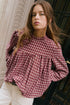 Country Plaid Keyhole Pleated Button Detail Long Sleeve Blouse