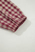 Country Plaid Keyhole Pleated Button Detail Long Sleeve Blouse