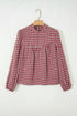 Country Plaid Keyhole Pleated Button Detail Long Sleeve Blouse