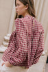 Country Plaid Keyhole Pleated Button Detail Long Sleeve Blouse