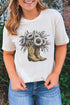Country Sunshine Sunflower Floral Cowboy Boot Graphic Tee