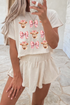 Cow Graphic Bow Detail Cropped Tee Skort Set