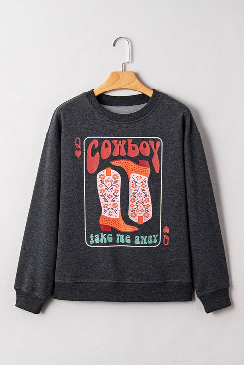 Cowboy Take Me Away Graphic Raw Edge Sweatshirt