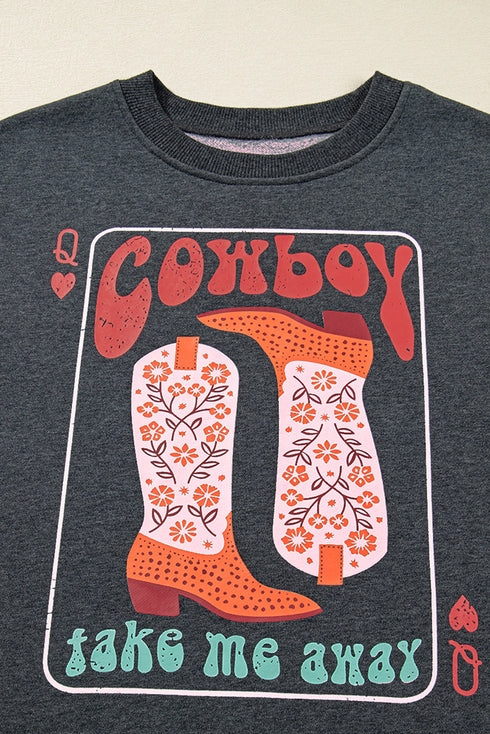 Cowboy Take Me Away Graphic Raw Edge Sweatshirt