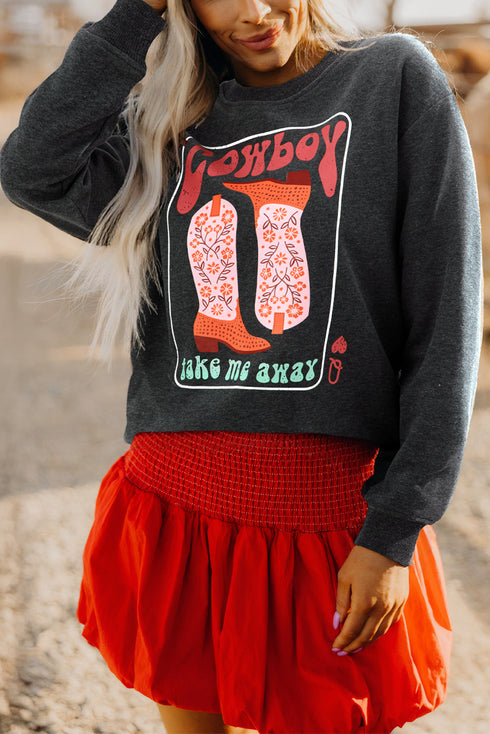 Cowboy Take Me Away Graphic Raw Edge Sweatshirt