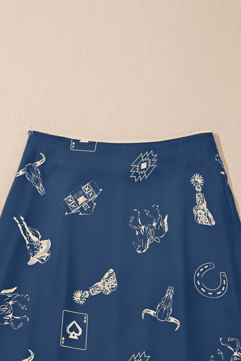 Cowgirl Aesthetic Western Print Satin Maxi Skirt