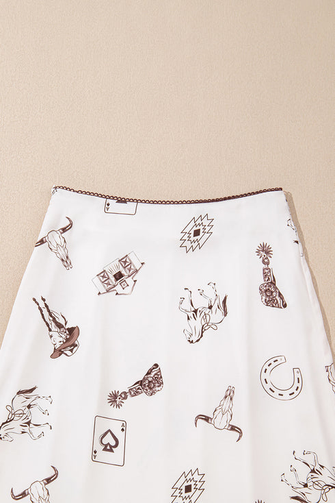 Cowgirl Aesthetic Western Print Satin Maxi Skirt
