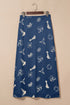 Cowgirl Aesthetic Western Print Satin Maxi Skirt