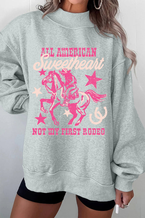 Cowgirl Rodeo Print Western Mock Neck Sweatshirt