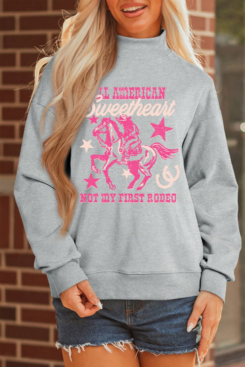 Cowgirl Rodeo Print Western Mock Neck Sweatshirt