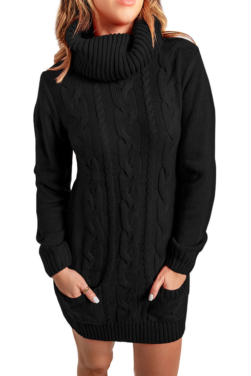 Cowl Neck Cable Knit Sweater Dress