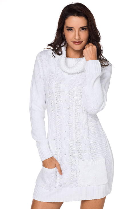 Cowl Neck Cable Knit Sweater Dress