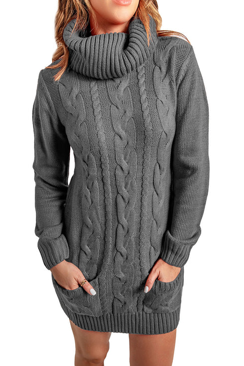 Cowl Neck Cable Knit Sweater Dress