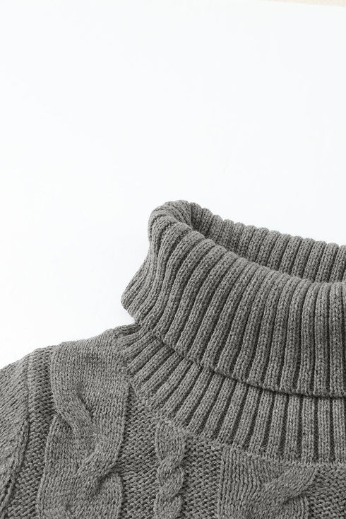 Cowl Neck Cable Knit Sweater Dress