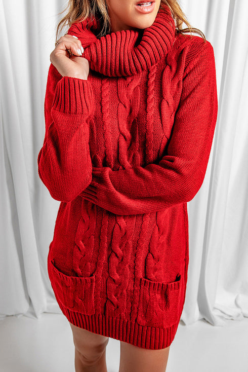 Cowl Neck Cable Knit Sweater Dress