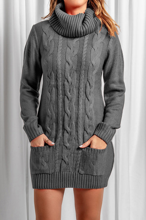 Cowl Neck Cable Knit Sweater Dress