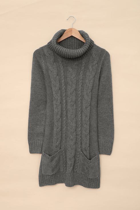 Cowl Neck Cable Knit Sweater Dress