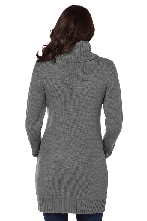 Cowl Neck Cable Knit Sweater Dress