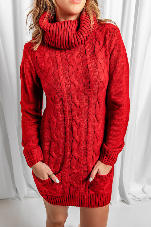 Cowl Neck Cable Knit Sweater Dress