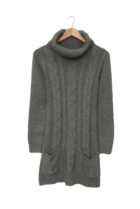 Cowl Neck Cable Knit Sweater Dress