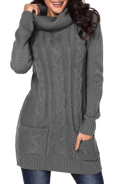 Cowl Neck Cable Knit Sweater Dress