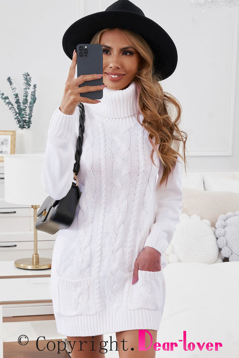 Cowl Neck Cable Knit Sweater Dress
