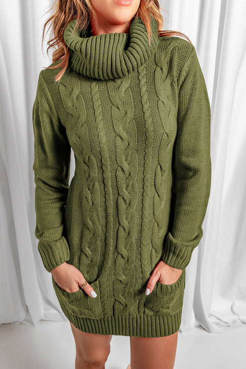 Cowl Neck Cable Knit Sweater Dress