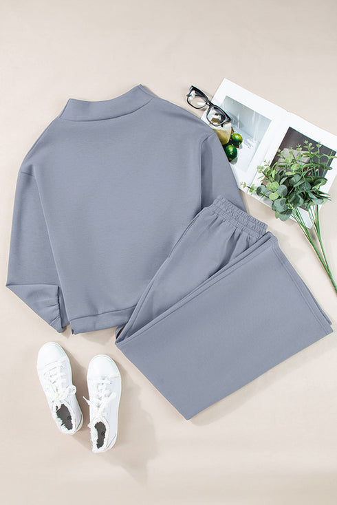 Cowl Neck Drawstring Pullover Wide Leg Pant Set