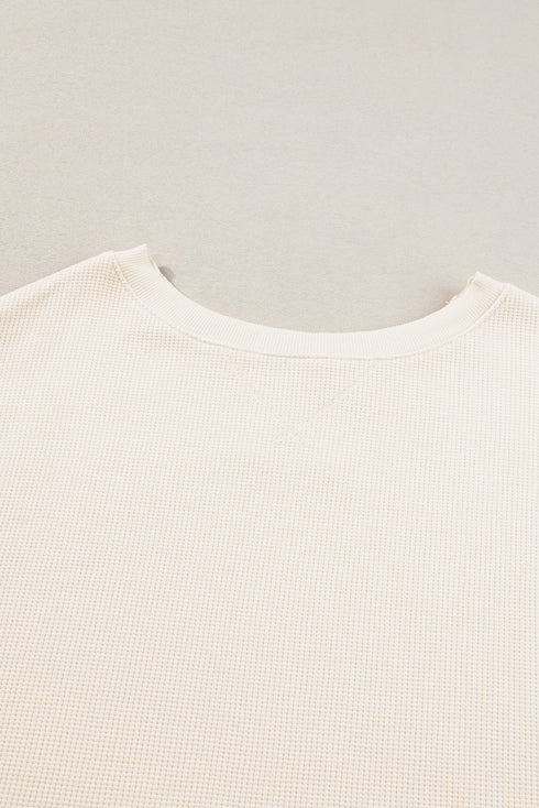 Cozy Chic Waffle Knit Bishop Sleeve Split Oversized Sweatshirt