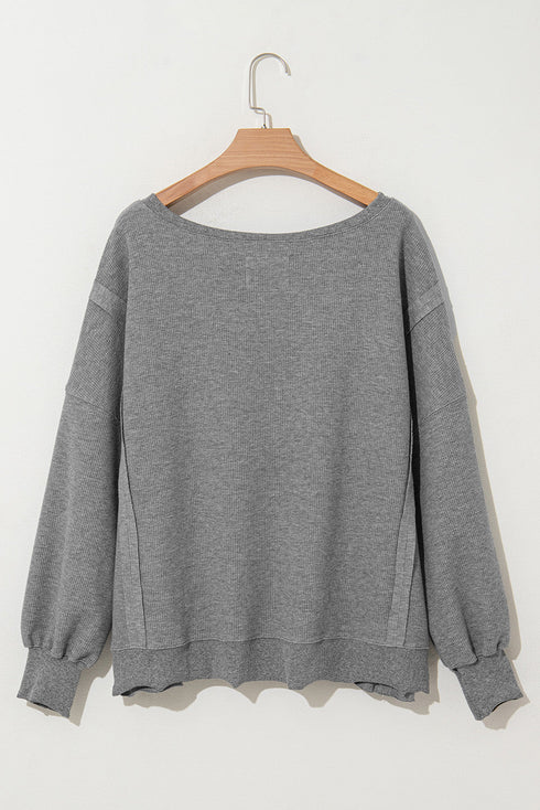 Cozy Chic Waffle Knit Bishop Sleeve Split Oversized Sweatshirt