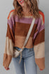 Cozy Chunky Knit Colorblock Stripe Drop Shoulder Cropped Sweater