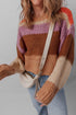 Cozy Chunky Knit Colorblock Stripe Drop Shoulder Cropped Sweater