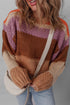 Cozy Chunky Knit Colorblock Stripe Drop Shoulder Cropped Sweater