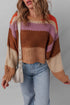 Cozy Chunky Knit Colorblock Stripe Drop Shoulder Cropped Sweater