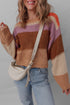 Cozy Chunky Knit Colorblock Stripe Drop Shoulder Cropped Sweater